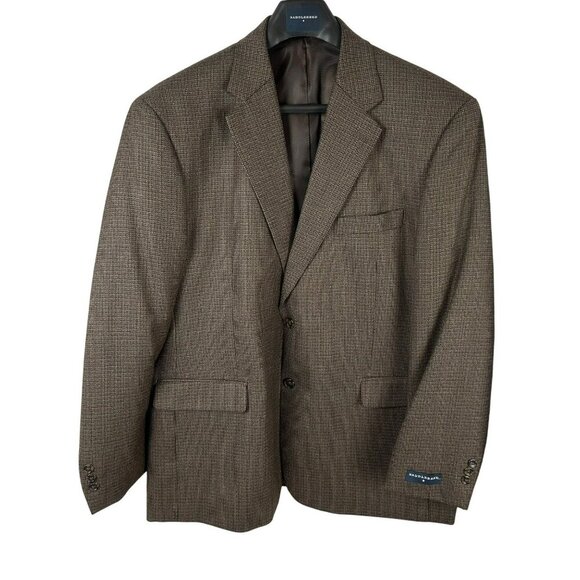 Saddlebred Blazer Sport‎ Coat Men 48R Brown Plaid 2 Button 100% Wool Work Career - Picture 1 of 8
